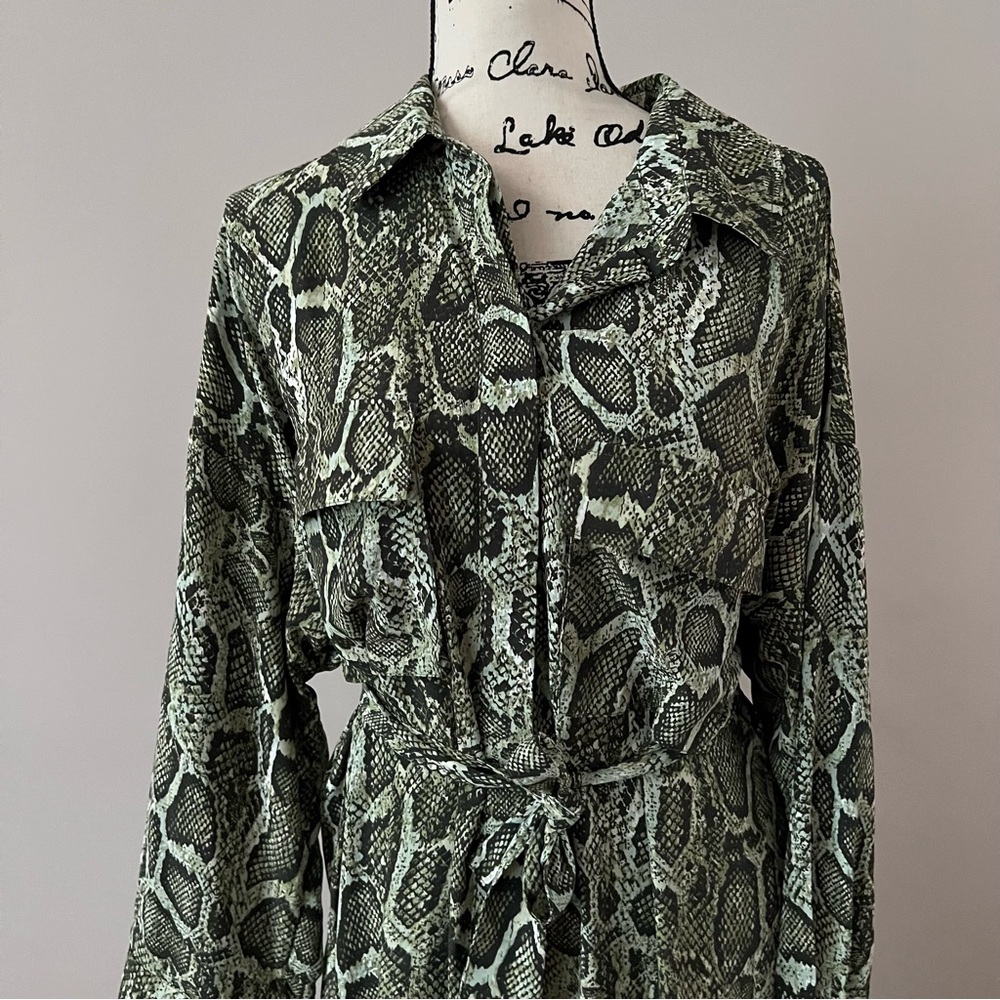 ENA PELLY green Python Utility belted maxi Shirt Dress 10 - Picture 3 of 10